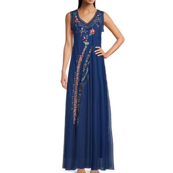 Johnny Was Johnny Was Mazzy Bias Slip Dress Blue Dream - Picture 2 of 16